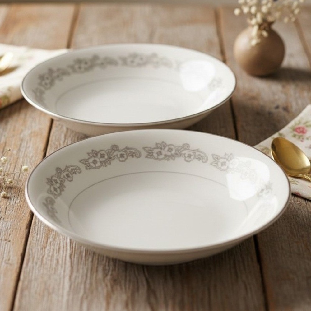 Hira Fine China Berry Bowls, Set of 2, Vintage Floral Porcelain Dinnerware